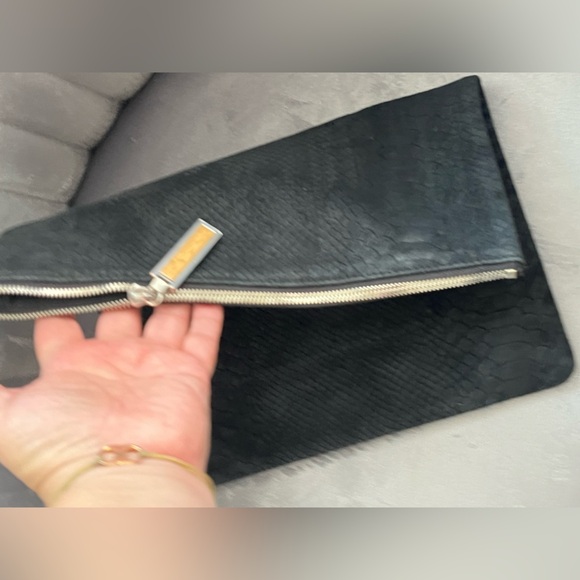 August black suede large fold over Clutch - Picture 4 of 7